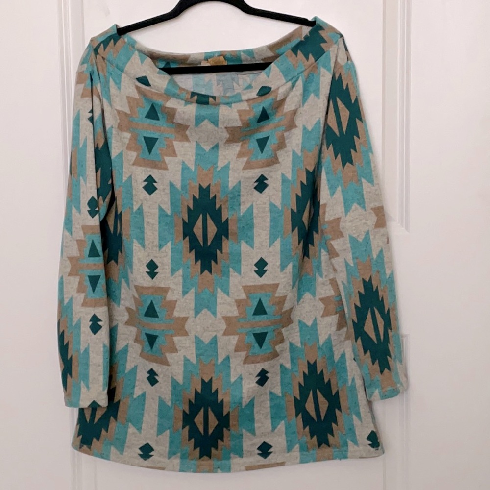 Wrangler Western Geometric Boatneck Top Large Cowgirl